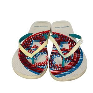 Tory Burch 3D Logo Ivory/Blue/Red Flip‎ Flops Sandals Rubber Size 7 US